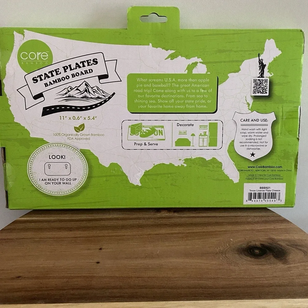 Core Bamboo Cutting Board Cheese TEXAS License Plate Wild West Chopping New